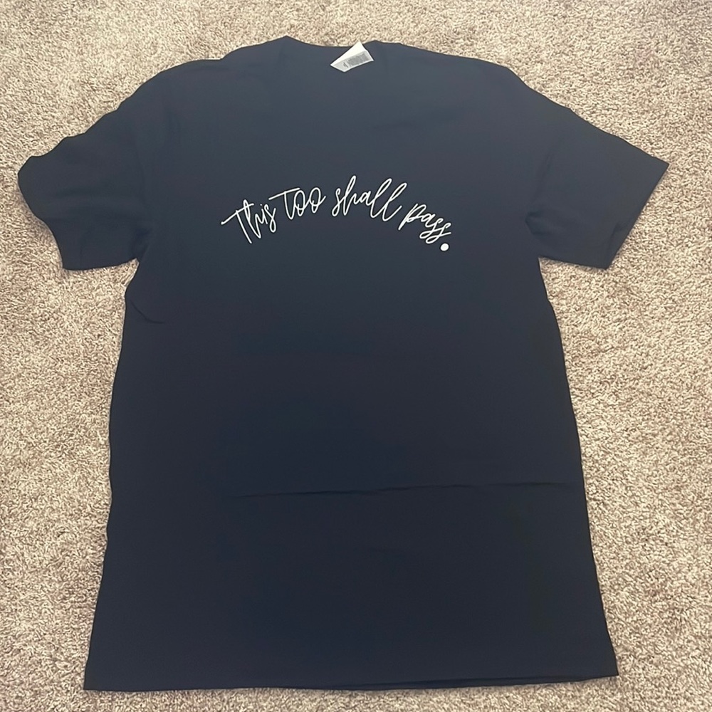 NWOT This Too Shall Pass Cursive Black Large Tullex T-Shirt